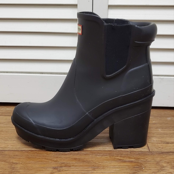 ⚠️SOLD HUNTER Womens Original Block High Heel Chelsea Rain Boots. Black. US 8 - Picture 3 of 11